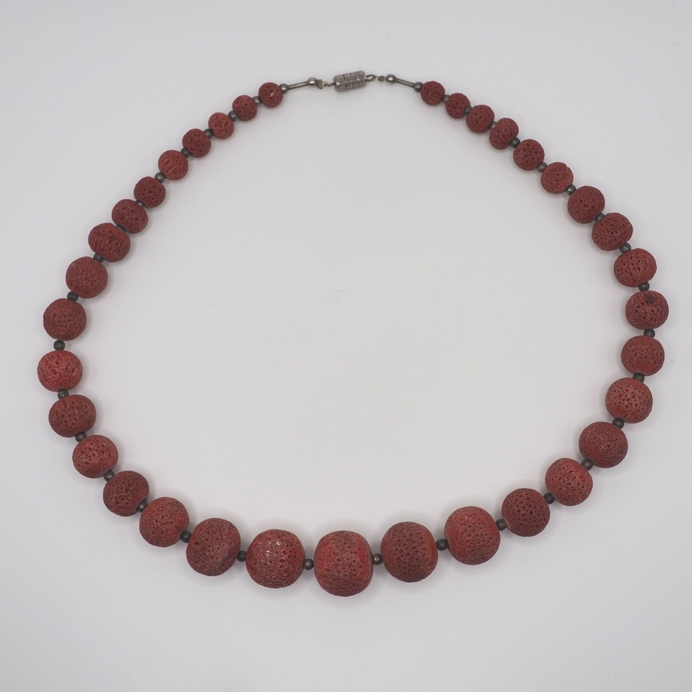 Artisan Lava Rock Necklace Graduated Bead 19" Porous Texture Chunky Boho Rustic